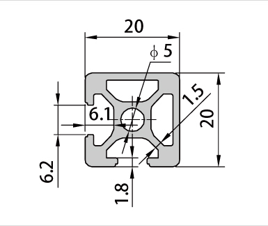 2020-2N90工業(yè)鋁型材截面圖 2020-2N90工業(yè)鋁型材截面圖